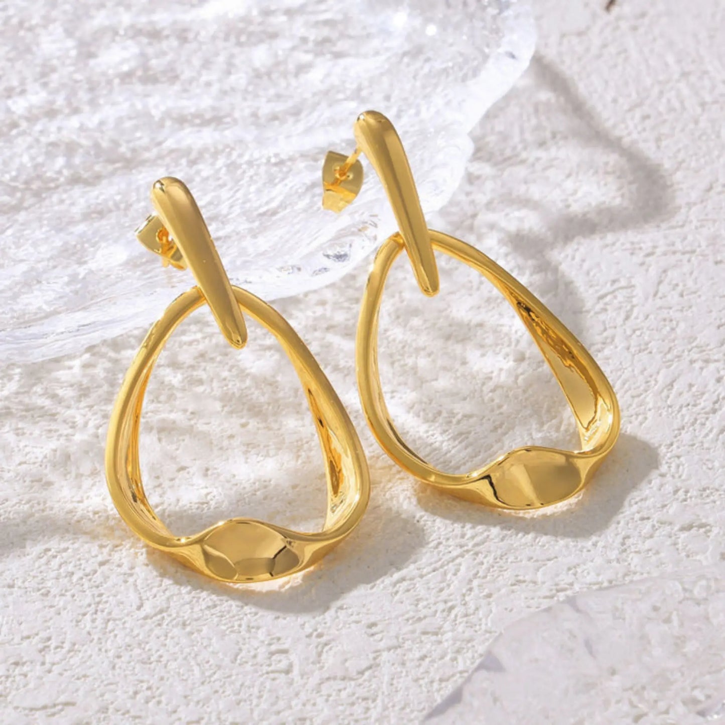 Abstract gold-plated drop earrings product view 7 - BELARIC