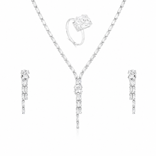 Silver CZ Necklace Set