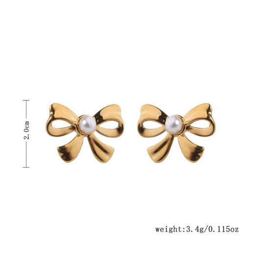 Gold-Plated Bow Stud Earrings for Women – Cute & Elegant Ribbon Knot Design with CZ Stone - BELARIC