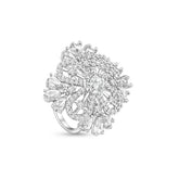 Royal Crystal Studded Floral Ring – Elegant Silver-Tone Finger Ring - DZOIR