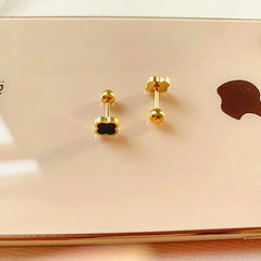 Gold-Plated Mini Black Clover Earrings - DZOIR
