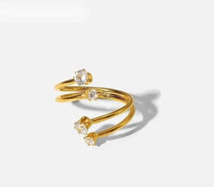 Gold-Plated Spiral Ring with Sparkling Cubic Zirconia - DZOIR