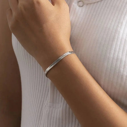 Sleek Silver-Plated Herringbone Chain Bracelet - BELARIC