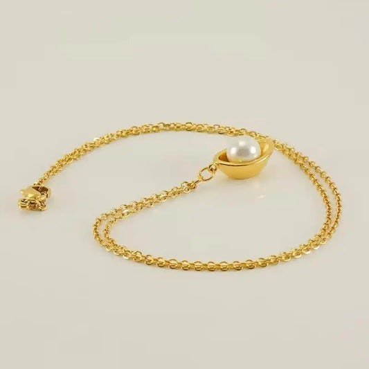 Gold Plated Pearl Planet Pendant Necklace for Women – Minimalist Celestial Jewelry - BELARIC