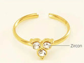 Gold-Plated Adjustable Ring with Triple Zircon Stones - DZOIR