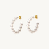 Minimalist Pearl Hoop Earrings for Women – Elegant Gold Studded Half Hoop Jewelry - DZOIR