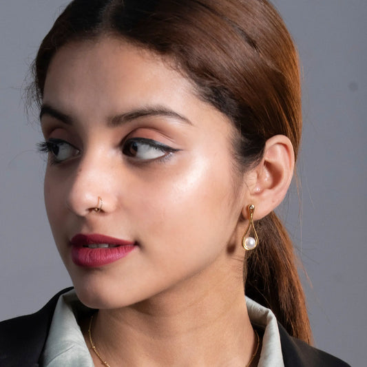 Gold Teardrop Pearl Earrings | Elegant Drop Earrings for Women with Minimal Design - BELARIC