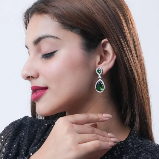 BELARIC Fashion Stylish Dangle Earrings for Women & Girls | Trendy AD Diamond Earrings | Elegant Green Designer Earrings for Parties & Everyday Wear - BEARIC