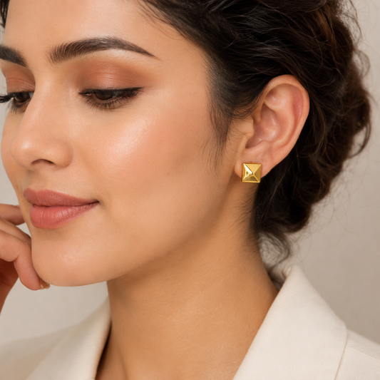 Gold Pyramid Stud Earrings