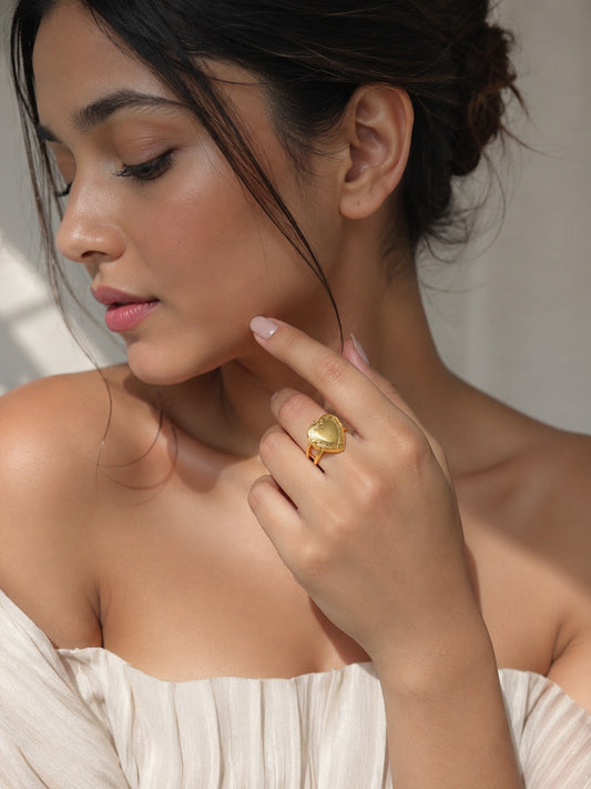 Gold Heart Locket Ring