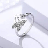 Elegant Butterfly Open Adjustable Silver-Plated Ring with Sparkling CZ Stone - DZOIR