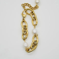 Chunky Gold Chain Bracelet with Baroque Pearl Charms - DZOIR