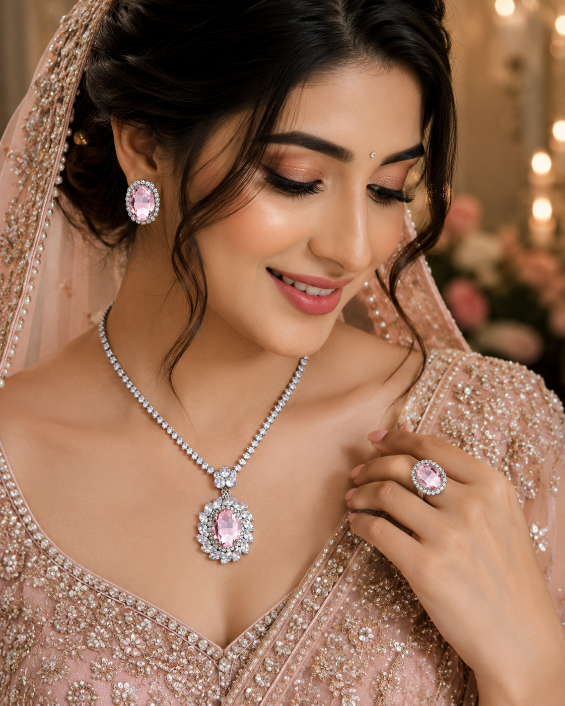 Pink Pearl Necklace Set