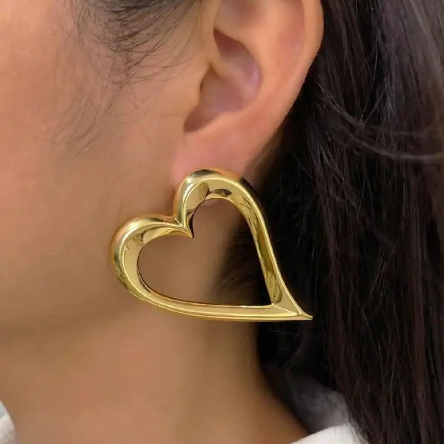 Trendy Open Heart Statement Earrings – Gold Finish for a Classy Look - BELARIC