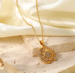 Sun & Moon Pendant Necklace for Women & Girls - DZOIR
