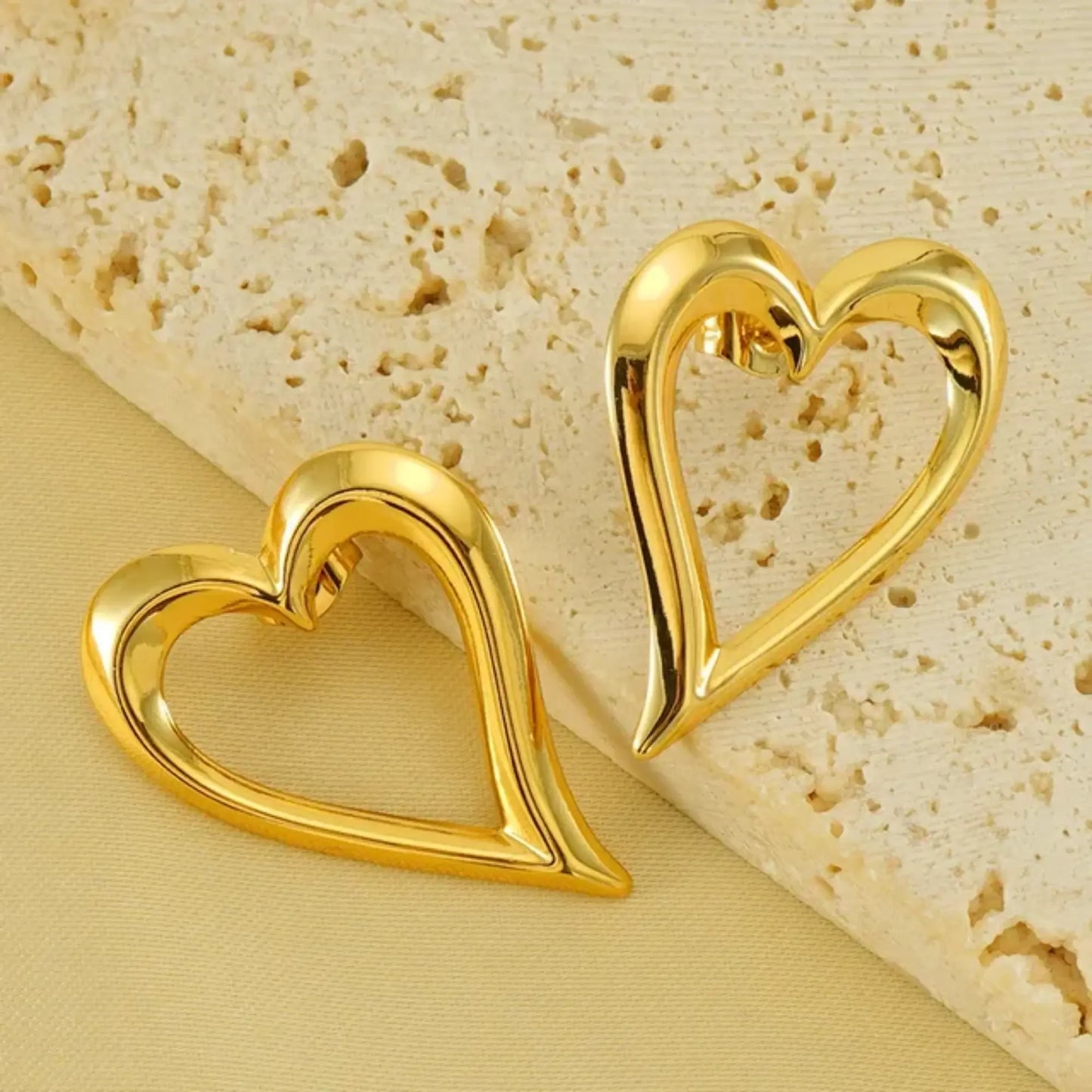 Trendy Open Heart Statement Earrings – Gold Finish for a Classy Look - BELARIC