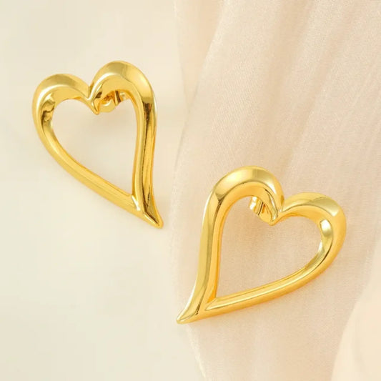 Trendy Open Heart Statement Earrings – Gold Finish for a Classy Look - BELARIC