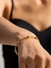 Minimalist Gold Beaded Bangle – Elegant Demi fine Bracelet for Women - DZOIR