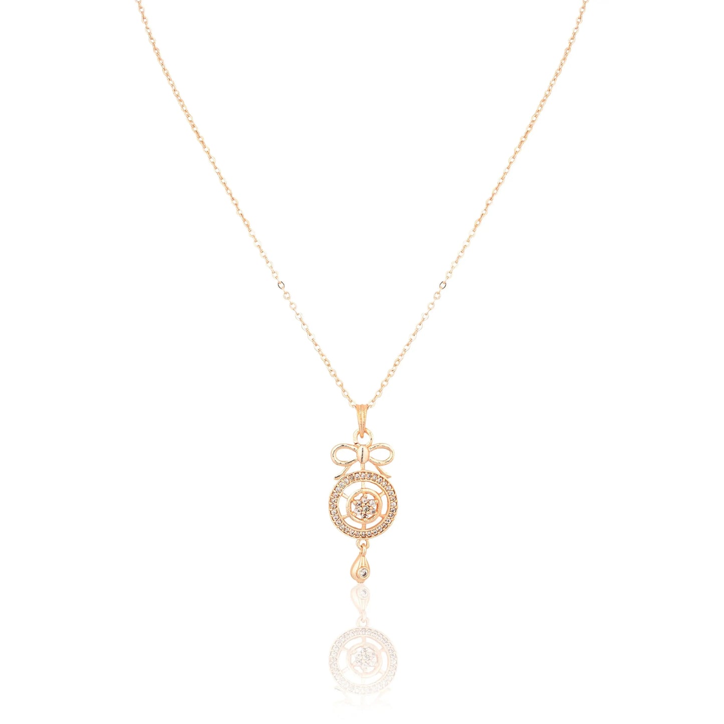 Gold Bow Pendant CZ Accents Necklace | Dainty Designer Jewelry for Women - DZOIR