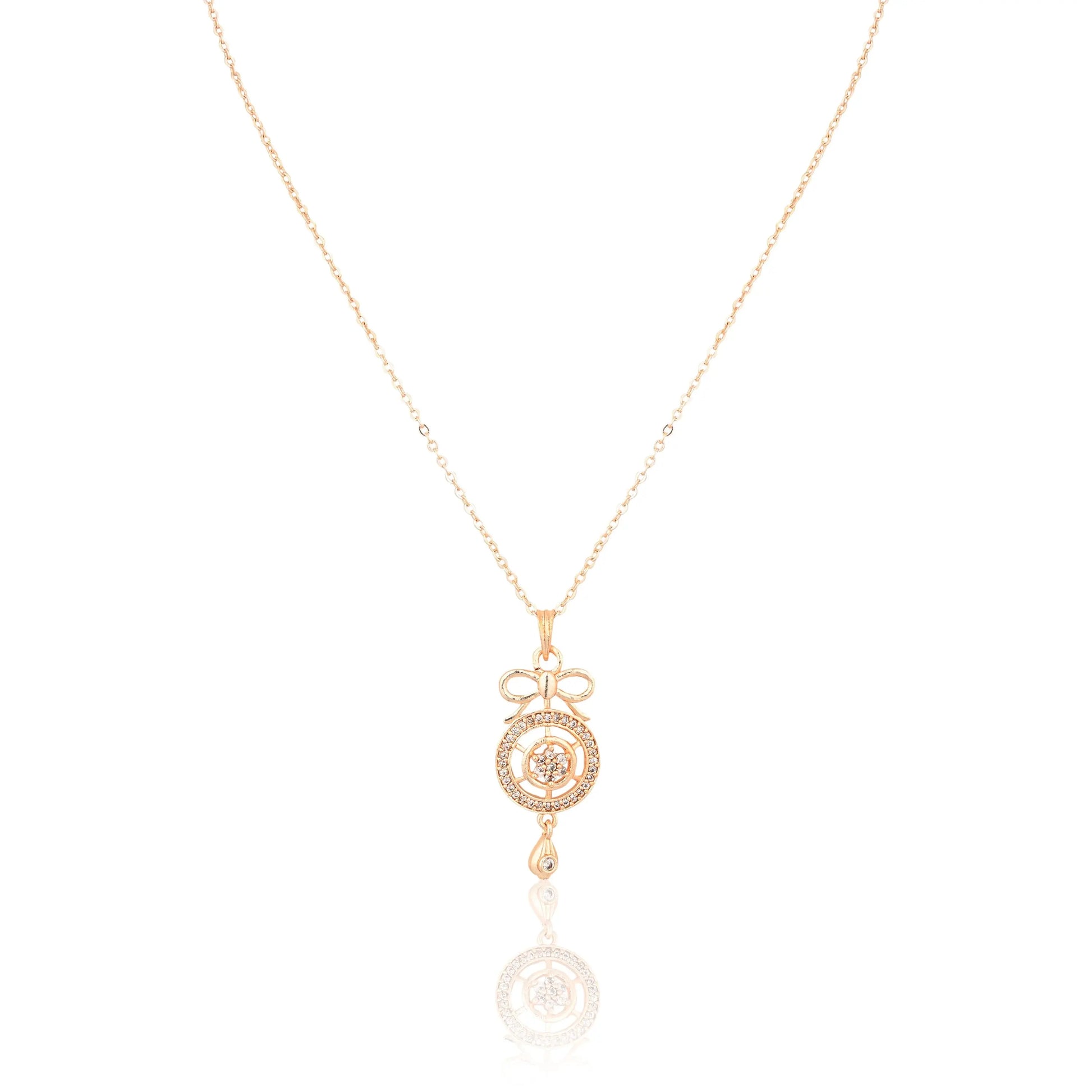 Gold Bow Pendant CZ Accents Necklace | Dainty Designer Jewelry for Women - DZOIR