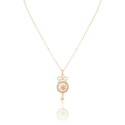 Gold Bow Pendant CZ Accents Necklace | Dainty Designer Jewelry for Women - DZOIR