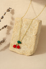 Gold-Plated Cherry Pendant Necklace for Women | Cute Red Enamel Charm Jewellery