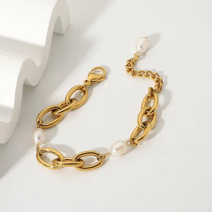 Chunky Gold Chain Bracelet with Baroque Pearl Charms - BELARIC