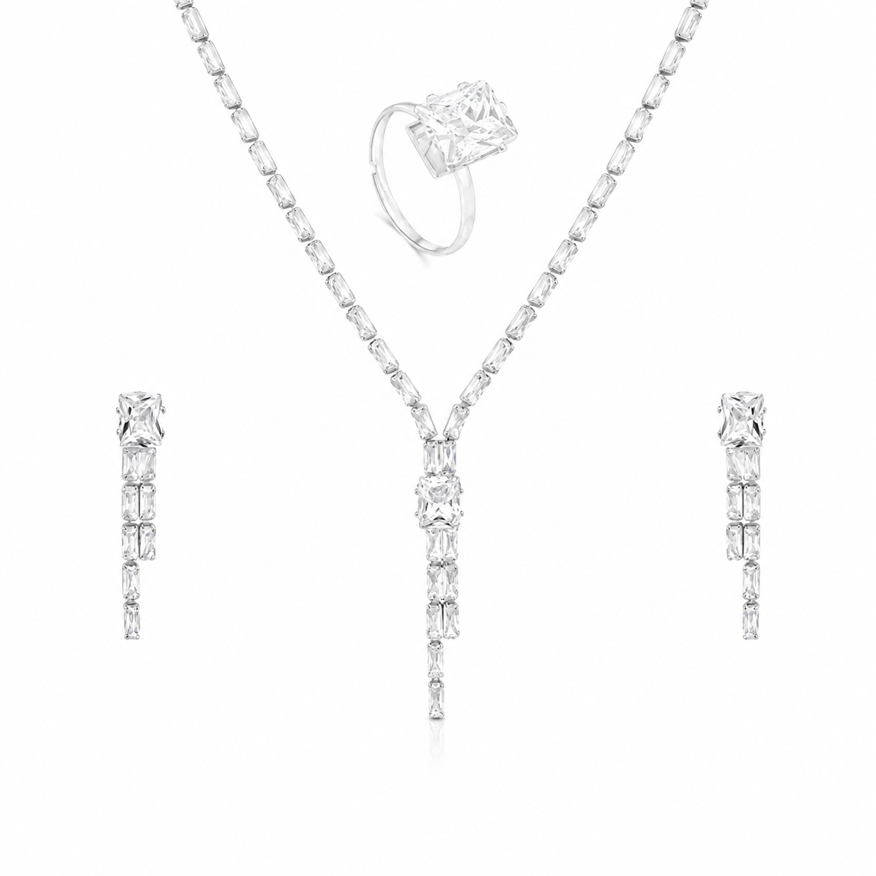 Silver CZ Necklace Set