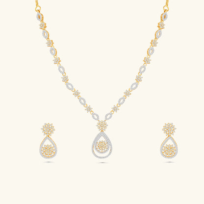 Gold-Plated American Diamond Necklace Set with Earrings for Women & Girls - DZOIR