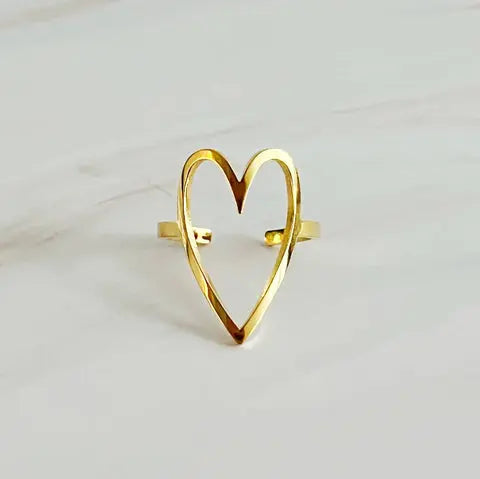 Minimalist Open Heart Ring for Women – Adjustable Gold-Plated Dainty Jewelry for Everyday Wear & Gifting - DZOIR