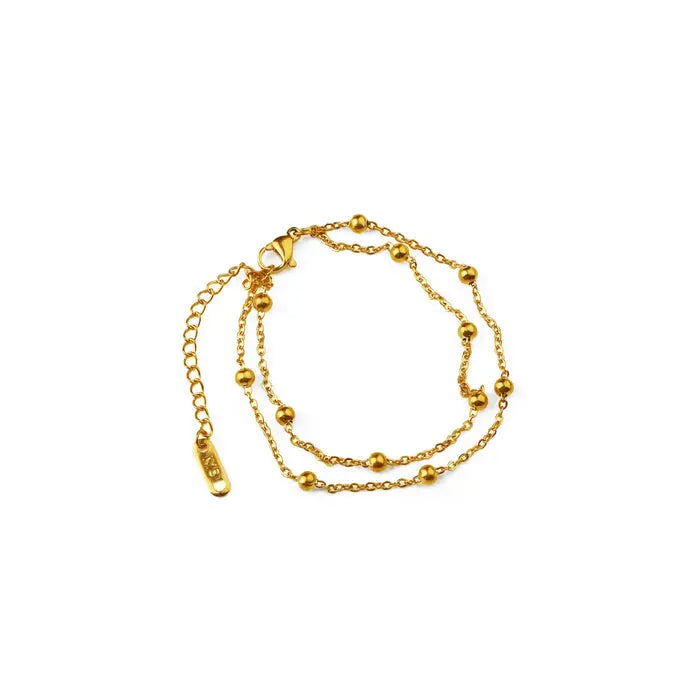 Elegant Gold-Plated Beaded Chain Bracelet – Dainty Layered Jewellery for Women - DZOIR