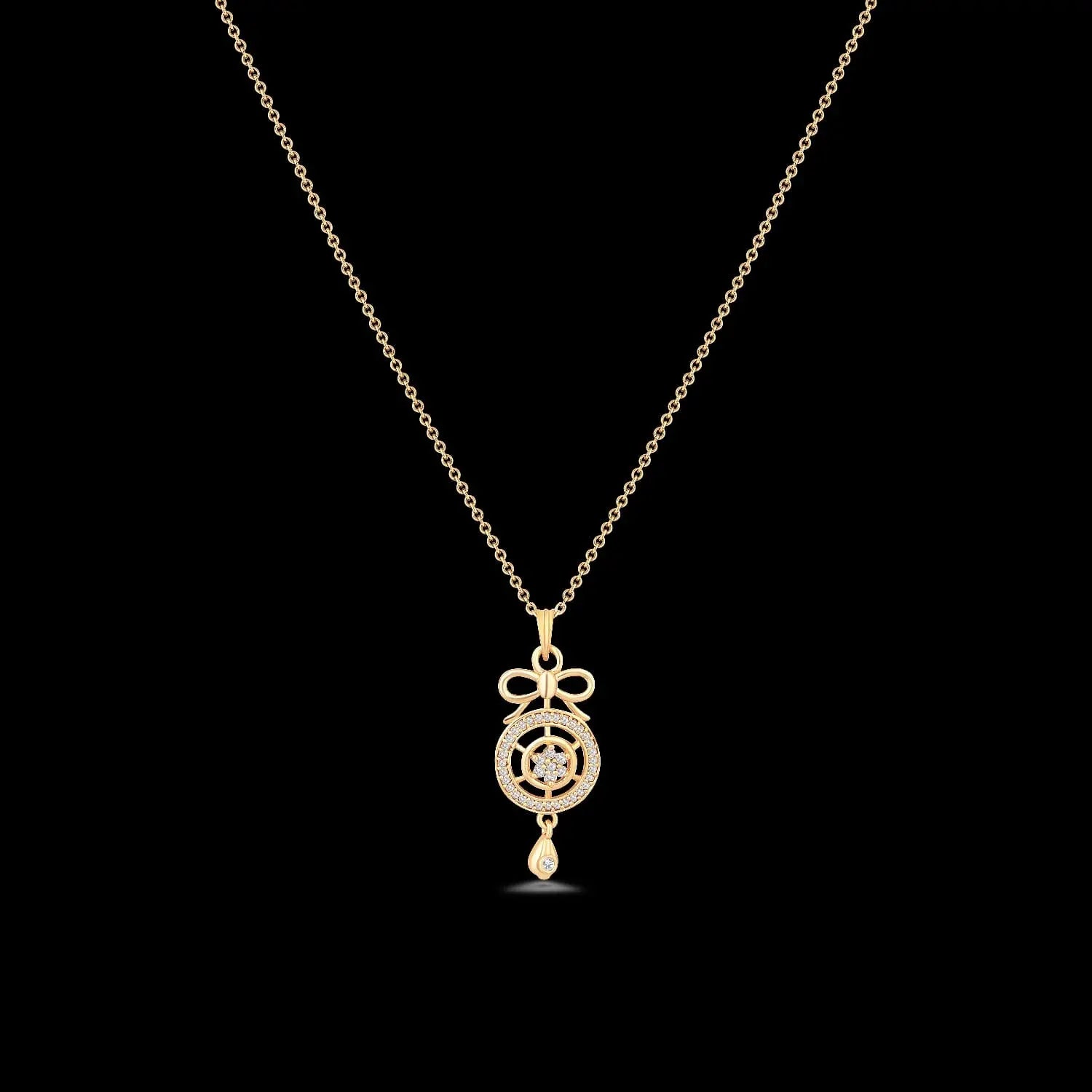 Gold Bow Pendant CZ Accents Necklace | Dainty Designer Jewelry for Women - DZOIR