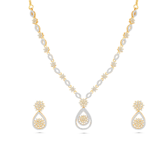 Gold-Plated American Diamond Necklace Set with Earrings for Women & Girls - DZOIR
