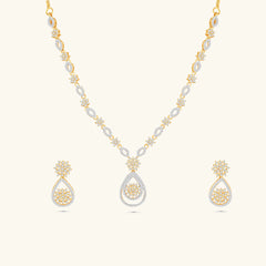 Gold-Plated American Diamond Necklace Set with Earrings for Women & Girls - DZOIR