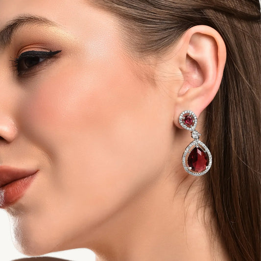 BELARIC Fashion Stylish Red Earrings for Women & Girls | Elegant AD Cubic Zirconia Diamond Earrings | Trendy Dangle Earrings for Parties & Everyday Wear - BELARIC