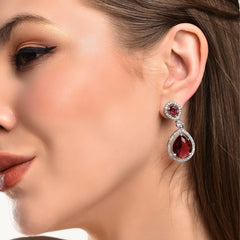 DZOIR Fashion Stylish Red Earrings for Women & Girls | Elegant AD Cubic Zirconia Diamond Earrings | Trendy Dangle Earrings for Parties & Everyday Wear - DZOIR