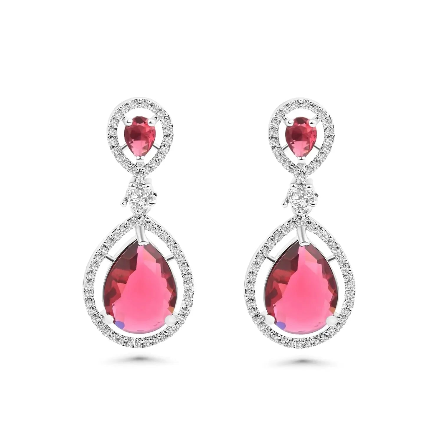 DZOIR Fashion Stylish Red Earrings for Women & Girls | Elegant AD Cubic Zirconia Diamond Earrings | Trendy Dangle Earrings for Parties & Everyday Wear - DZOIR