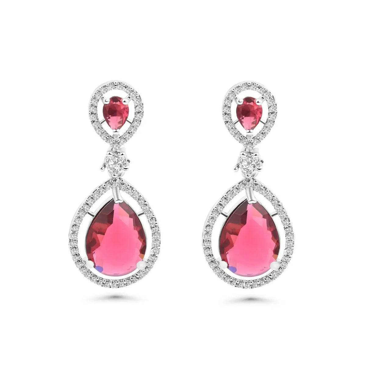 DZOIR Fashion Stylish Red Earrings for Women & Girls | Elegant AD Cubic Zirconia Diamond Earrings | Trendy Dangle Earrings for Parties & Everyday Wear - DZOIR