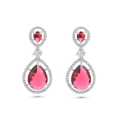 DZOIR Fashion Stylish Red Earrings for Women & Girls | Elegant AD Cubic Zirconia Diamond Earrings | Trendy Dangle Earrings for Parties & Everyday Wear - DZOIR