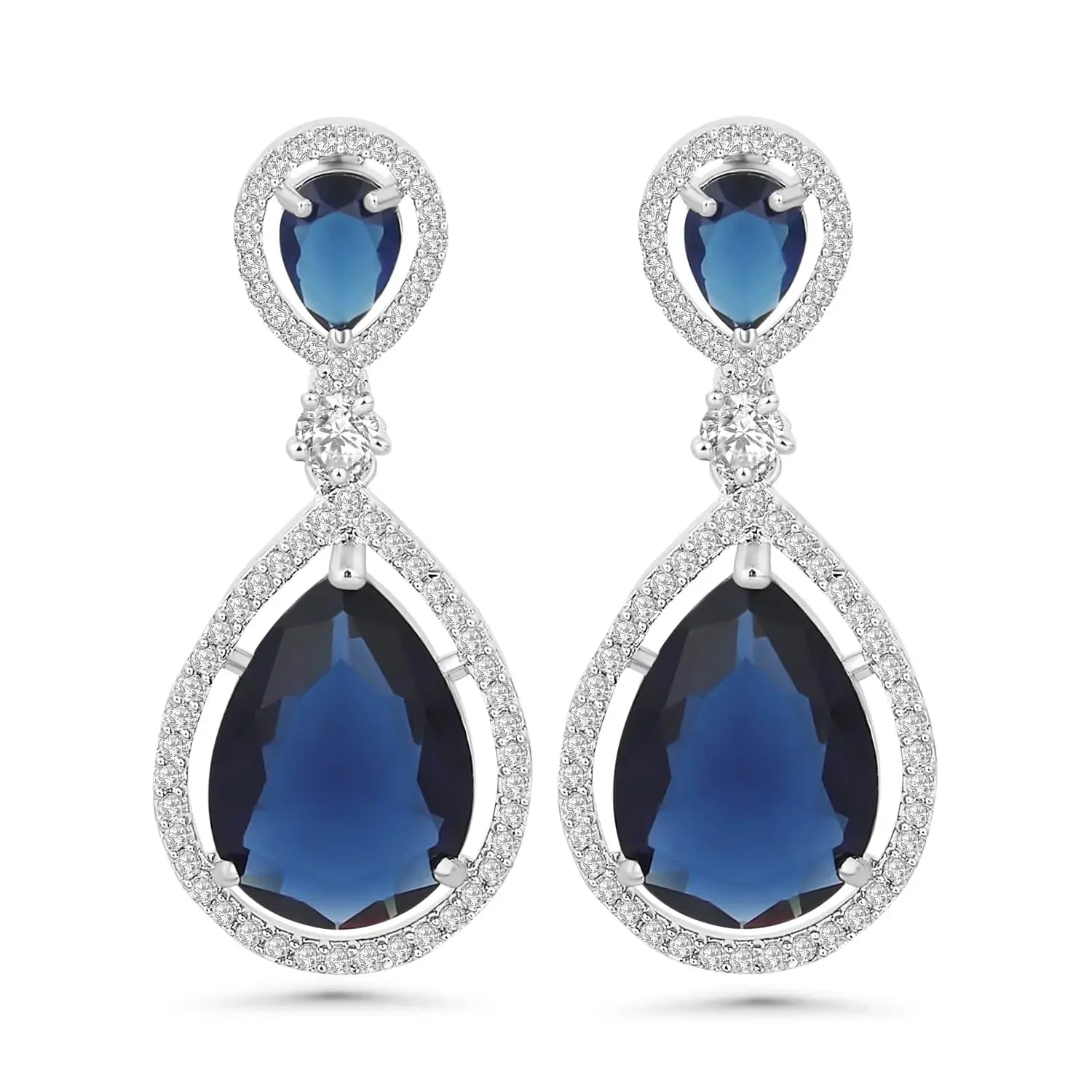 Blue American Diamond Drop Earrings for Women | Cubic Zirconia Danglers | Elegant AD Jewelry for Women | Stylish Statement Earrings - DZOIR