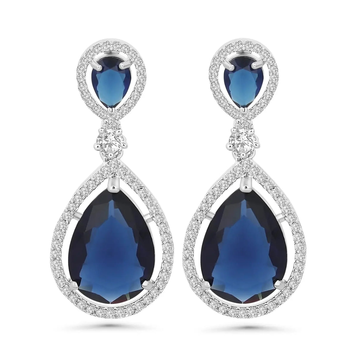 Blue American Diamond Drop Earrings for Women | Cubic Zirconia Danglers | Elegant AD Jewelry for Women | Stylish Statement Earrings - DZOIR