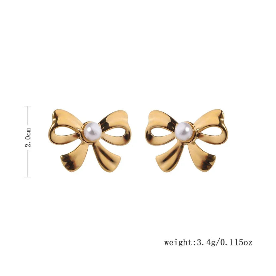 Gold-Plated Bow Stud Earrings for Women – Cute & Elegant Ribbon Knot Design with CZ Stone - BELARIC