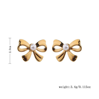 Gold-Plated Bow Stud Earrings for Women – Cute & Elegant Ribbon Knot Design with CZ Stone - BELARIC