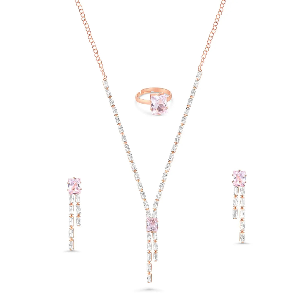 DZOIR Rhinestone Jewellery Set for Women | Gold Plated Necklace, AD Crystal Choker, Elegant Necklace Set with Earrings | Golden Polished Rhinestone Jewelry for Special Occasions - DZOIR