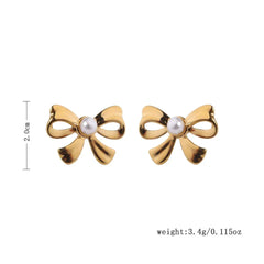 Gold-Plated Bow Stud Earrings for Women – Cute & Elegant Ribbon Knot Design with CZ Stone - DZOIR