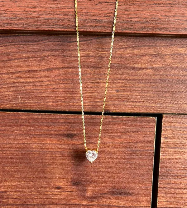 Elegant Solitaire Heart Necklace for Women – Gold Plated Chain with CZ Stone - DZOIR