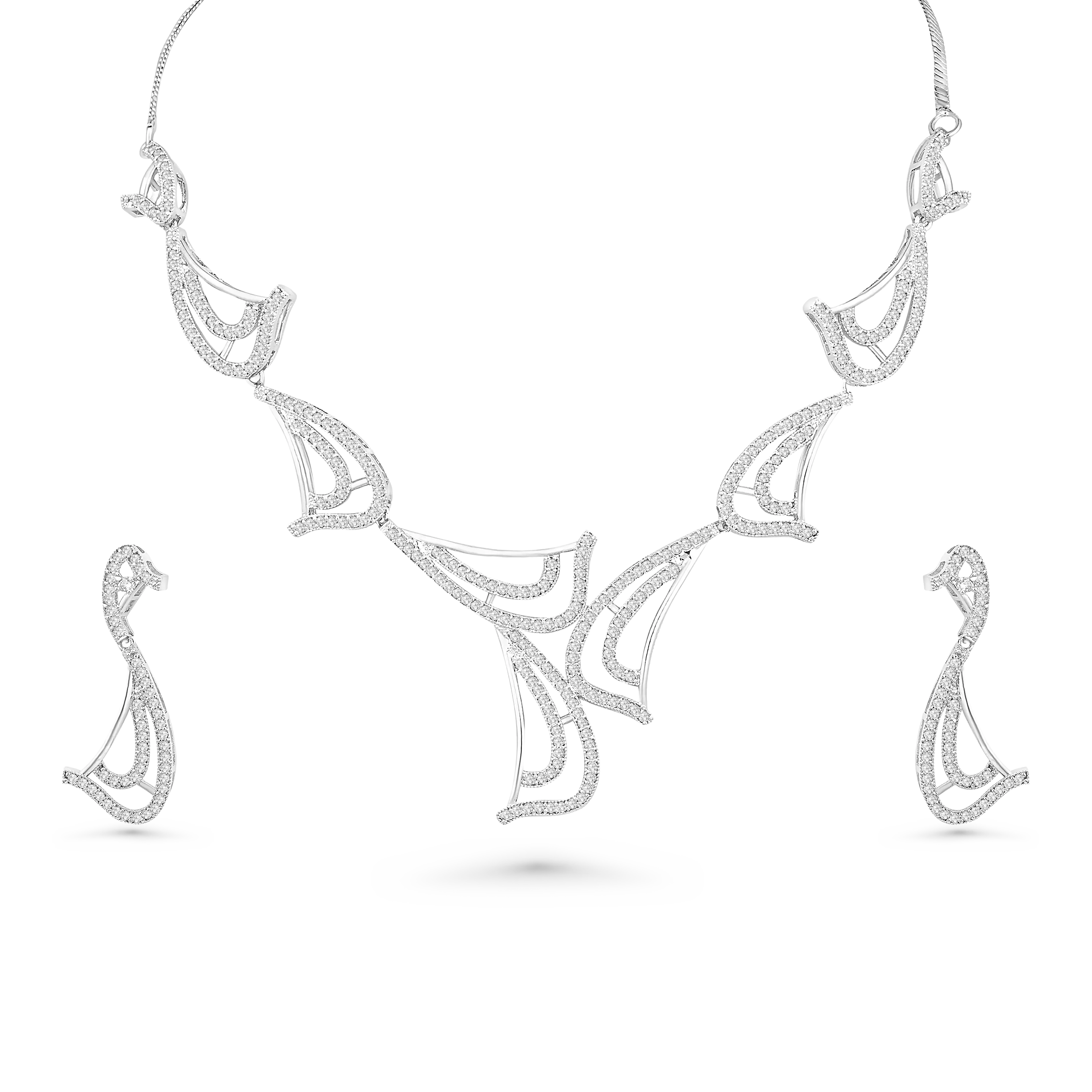 Designer American Diamond Necklace Set | Modern Statement Jewellery with Earrings for Women - DZOIR