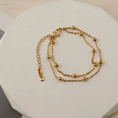 Elegant Gold-Plated Beaded Chain Bracelet – Dainty Layered Jewellery for Women - DZOIR
