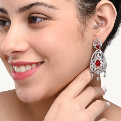 Crystal & Red CZ Drop Earrings – Designer Ethnic Jewellery for Women - BELARIC