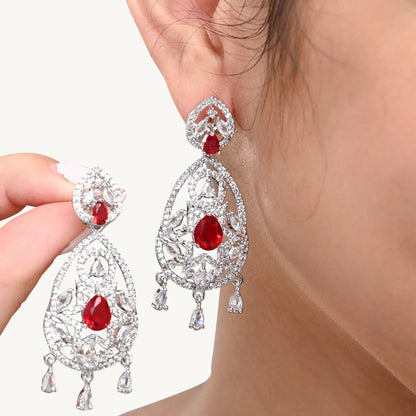 Crystal & Red CZ Drop Earrings – Designer Ethnic Jewellery for Women - BELARIC